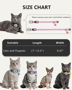 Smart Safety Cat Collar 2-Pack: Luminous Night Glow & QR Code Pet ID Tag, Breakaway Reflective Adjustable Collar (7-12.5”) for Indoor/Outdoor Cats(Blue & orenge)