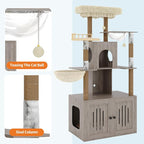 Cat Tree with Litter Box Enclosure, Multi-Level Cat Tower with Hidden Litter Box Furniture, Large Plush Top Perch, Sisal Scratching Posts, Cat Condo & Hammock for Indoor Cats, Living Room,Grey