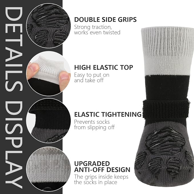 EXPAWLORER Non-Slip Dog Socks for Hardwood Floors to Prevent Licking, Dog Shoes for Hot Pavement Quick Walking, Dog Booties Boots & Paw Protectors with Grippers for Small Medium Large Senior Dogs XS