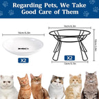 Cat Bowls, Elevated Bowl, Raised Ceramic Dish with Metal Stand, Pet Water or Food Feeding Station for Indoor Cats, Kitten, Puppies and Small Dogs(2 Pack)