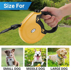 360°No Tangle 26 Ft Retractable Dog Leash for Dogs up to 99lbs | Heavy Duty Pet Walking Leash for Small Medium Large Dogs, Anti-Slip Handle, Strong Nylon Tape, One-Handed Brake, Yellow