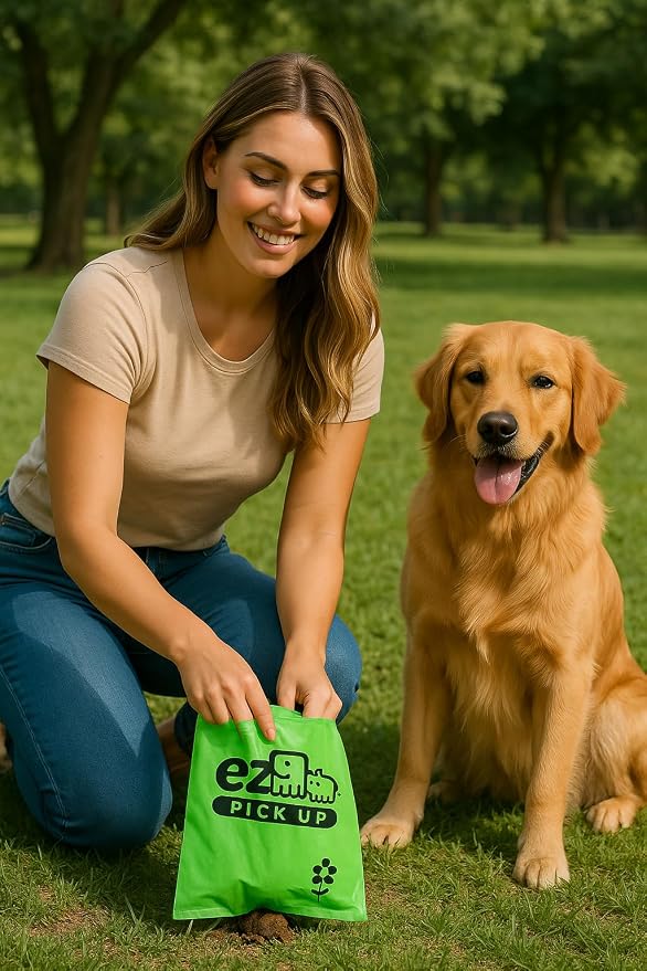 1000 Pet Waste Disposal Dog Poop Bags, EZ Pickup Bags Green (Single roll, not on Small Rolls) | dog training, clean up bag, large 8"x13", single roll - not on small rolls