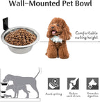 Hamiledyi 2 Pack Wall Mounted Elevated Dog Bowls - Adjustable Height Stainless Steel Raised Food & Water Bowls with Collapsible Stand for Medium & Large Dogs & Cats (S)