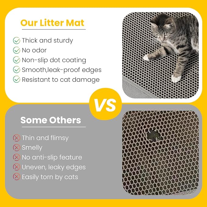 Cat Litter Mat, Upgrade Super Waterproof Back Layer Litter Box Mat, Non Slip, Durable, Soft on Paws Kitty Trapping Matt (34"x26", Gray)