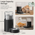 JUNSPOW Cat Water Dispenser with Placemat & Stainless Steel Bowl (4L Black) | Automatic Gravity Water Dispenser for Cats or Small Medium Size Dogs, Large Capacity, Easy to Clean