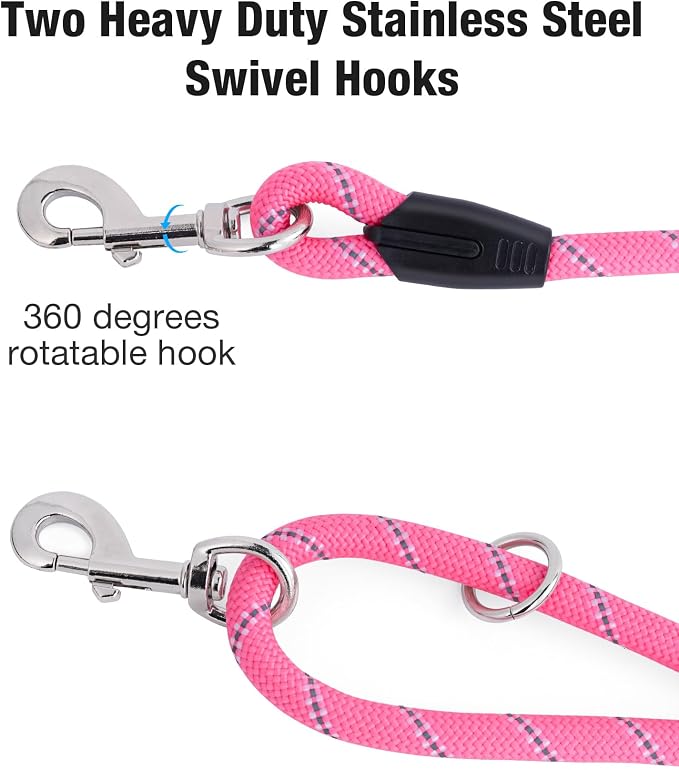 (2 Pack) Long Dog Leash for Dog Training 16FT/30FT/50FT, Reflective Heavy Duty Dog Lead for Large Medium Small Dogs Outside Walking, Playing, Camping, or Yard,Orange&Pink 20FT