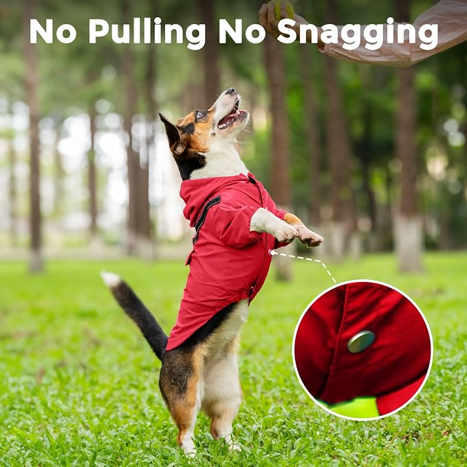 JoyDaog Dog Raincoat with Hood, Waterproof Dog Rain Jacket for Medium Dogs | Waterproof dog rain jacket with hood and pockets for rainy walks, outdoor activities and everyday protection,Red M