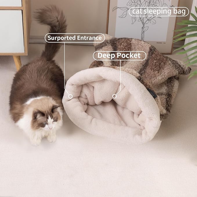 Cat Bed Cave Sleeping Bag, Pet Mat Warming Pad Sack for Cats and Small Dog,Burrowing Cozy Soft Comfortable Bed(for Small and Medium Cats)