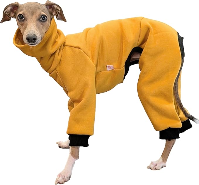 D Doggy Star Italian Greyhound Clothes Stretchy Fleeced Lining Simple Onesie Whippet for Dog Coat (2XL,Simple Mustard)