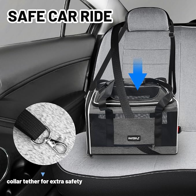 Cat Carrier Top-Expandable 18x11x11, United Delta American Airline Approved | Soft-Sided Small Dog Pet Carry Bag Under-Seat in Cabin, Puppy Airplane Travel Crate TSA Plane Under 10 lbs, Kitten Cage Grey