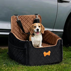 Dog Car Seat for Small Dogs, Dog Booster Seat Filling in Thick Memory Foam with 2 Safety Leashes and Storage Pocket, Suitable for Pet Under 30lb or 2 Puppies (Brown/Black)