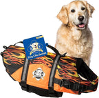 Dog Life Jacket — Premium Swim Vest with SafeChin Anti-Choke Collar | PAWS Aboard Racing Flames | RapidLift Rescue Handle, D-Ring, Reflective Trim | Boating, Kayaking, Pool | Large (50–80 lbs)