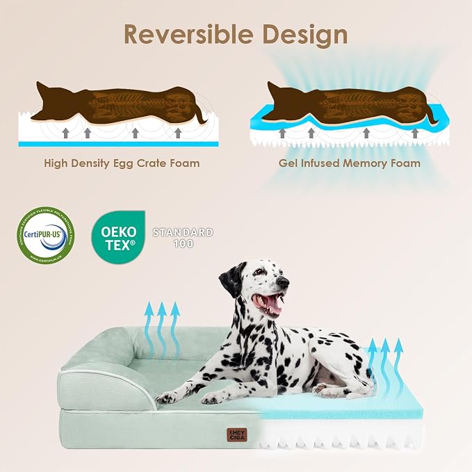 EHEYCIGA Orthopedic Large Dog Bed, Waterproof Memory Foam, Non-Slip Bottom, Sage Green, 41"L x 27"W x 6.5"Th | Non-Slip Bottom and Egg-Crate Memory Foam XL Dog Couch Bed with Washable Removable Cover, Sage Green, 41Inch