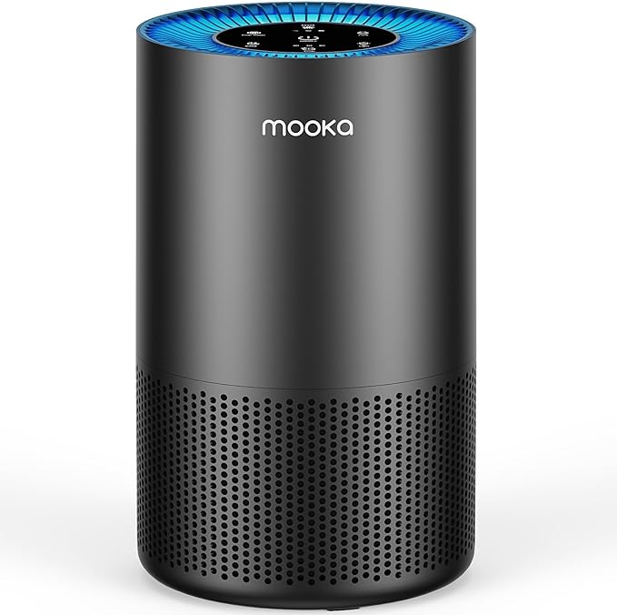 MOOKA H13 HEPA Air Purifier for Home Pet Large Room Up to 1300ft², Black | AP-S0610L, 360° Air Intake, 13dB Sleep Mode, Night Light, Child Lock, Fragrance, Timer, Bedroom Wildfire Smoke Dust Pollen