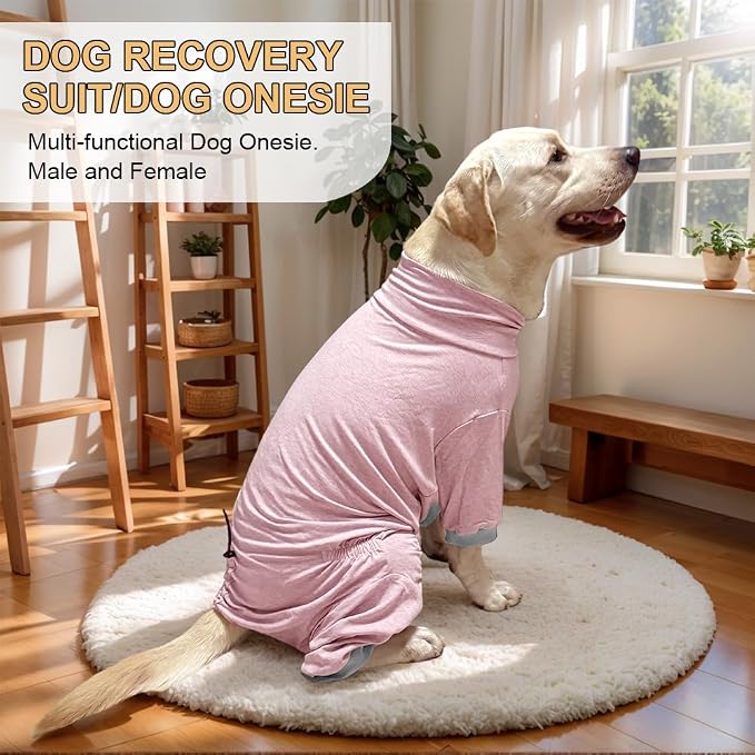 Dog Pyjamas PJS Sweater Clothes and Home Clothing Suitable for Small to Medium Breeds of Dogs, Dog Neutering Suits, Extra-Large Stretch Fabric, Four-Legged Clothes(Thin Pink, XL)