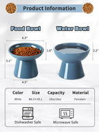 LoeJan Elevated Cat Food and Water Bowls Set, Extra Wide and Raised Ceramic Feeder, Anti-Vomit Whisker-Free Pressure Feeding Bowl for Kittens Adult Small Dogs, Deep Blue