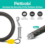 Petbobi Dog Tie Out Cable and Stake, 20ft Heavy Duty Dog Leads for Yard | 4in Shock Spring, 16in Spiral Ground Anchor, 360° No-Tangle Swivel, Chew-Proof Rustproof Wire, Up to 120 lbs, Outdoor Camping
