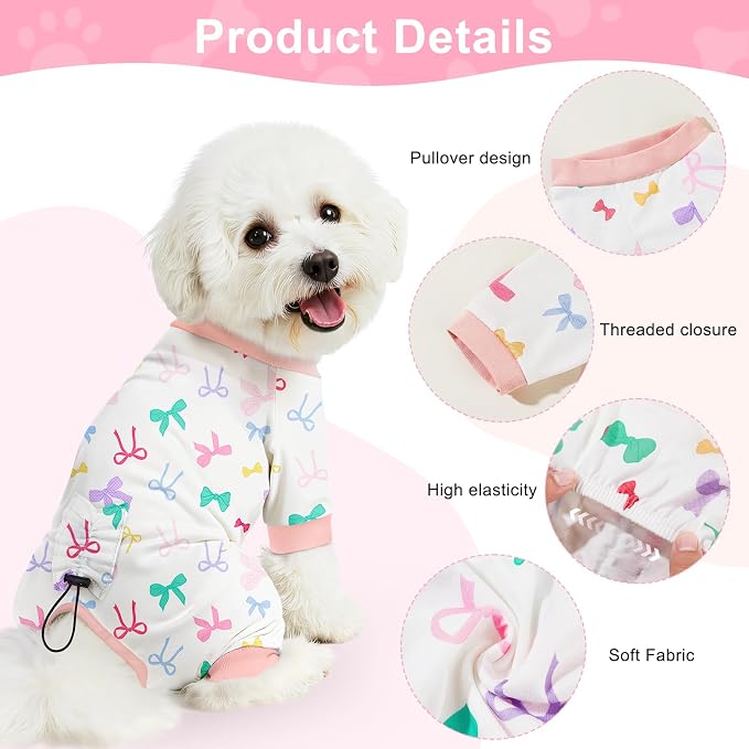Bienbee Dog Pajamas, 4 Pack Adjustable Onesies for Small to Large Dogs L | Dog Shedding Suit with Soft Fabric, Breathable & Stretchy, and Adjustable Back Length for Sleeping Lounging and Daily Use