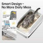 Stainless Steel High Sided XL Cat Litter Box, 2 Pack | High-sided design prevents urine leakage. Non-stick and easy to clean. Includes scoop (Gray)