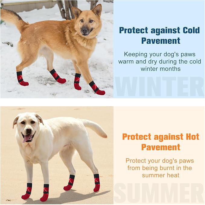 BEAUTYZOO 6PCS Dog Socks to Prevent Licking Paws, Anti Slip Dog Shoes for Hot Pavement Hardwood Floors, Traction Control Toe Grips Boots & Paw Protectors for Small Medium Large Senior Dogs, Red XL