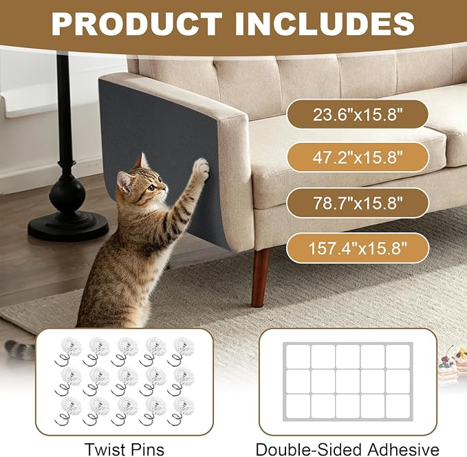 78.7"x15.8" Cat Scratching Mat Self Adhesive Furniture Protector Trim Fit | Stop Cat Scratching Furniture With Thick Felt Protector, Strong Adhesive, Easy Trim, Protects Couch Sofa Wall Instantly