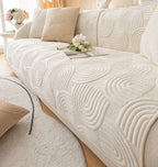 Soft Plush Geometric Quilted Couch Sofa Cover Boho Non Slip Fuzzy Sectional Couch Cover Solid Color Washable Sofa Slipcover Furniture Protector for Kids Dogs Cats (Ivory,43"x43")