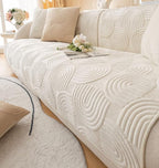 Soft Plush Geometric Quilted Couch Sofa Cover Boho Non Slip Fuzzy Sectional Couch Cover Solid Color Washable Sofa Slipcover Furniture Protector for Kids Dogs Cats (Ivory,43"x63")