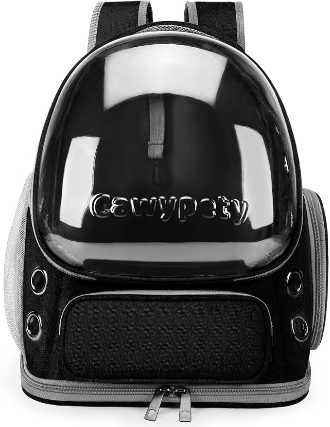 Cawypety Cat Backpack Carrier Large Space Bubble Backpack up to 12lbs Black | Breathable Mesh, Safety Leash, Sturdy, Transparent & Foldable Pet Carrier for Travel Hiking, Pet Backpack for Kitty Small Dog