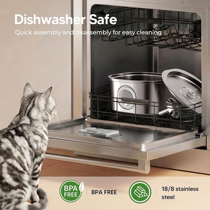 PEKTACO Cat Water Fountain, 3.2L Stainless Steel Pet Fountain, 3 Filters | 108oz capacity, LED water level window, ultra-quiet pump, dishwasher-safe tray, BPA-free, for cats and small dogs