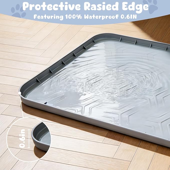 Cat Litter Box Mat, 34"×22" Waterproof Silicone Cat Litter Trapping | Non-Slip Gray Kitty Litter Mat for Indoor Cats, Waterproof Pet Food Mats Easy to Clean & Soft on Kitty Paws