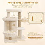 Heybly Cat Tree with Reinforced Big Base, 41.3 in Sturdy Cat Tower HCT075MJ | Indoor Cat Furniture Featuring 2 Roomy Platforms, Double Condos, 2 Cozy Baskets, Full Sisal Scratching Posts, Beige