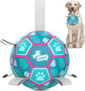 QDAN Dog Toys Soccer Ball with Straps, Pool Dog Water Toy, Outside Ball | 6 Inch Herding Ball for Small Dogs, Puppy Toy, Outdoor Toys Balls for Dogs to Keep Them Busy, Dog Birthday Gift, Lake Blue