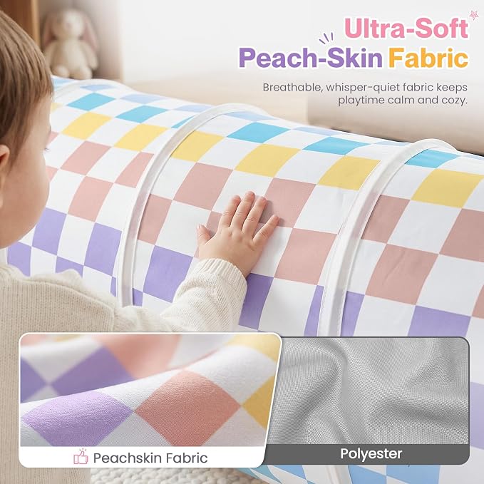 Kids Play Tunnel Tent for Toddler: 6-ft Peach-Skin Pop Up Crawl Tunnel Toy for Baby Infant Children - Collapsible Gift for Boy Girl Play Tunnel Indoor Outdoor Game (Colorful Checkered Tunnel)
