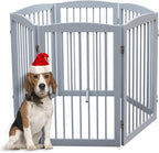 PUPETPO Freestanding Pet Gate for Dogs, Indoor Wooden Foldable Dog Gate for House, Extra Wide, Pet Fence for Stairs, Doorways, Halls, Support Feet Included, 120 Inch Wide, 6 Panels 32",Grey