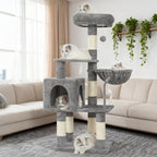 Heybly Cat Tree with Toy, 43.3 inch Cat Tower for Indoor Cats HCT004SW | Cat Condo with Durable Sisal Scratching Posts, Cat House with Padded Plush Perch, Cozy Hammock, Light Gray
