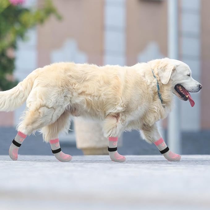 SCENEREAL Anti Slip Dog Sock to Prevent Licking Paws for Hardwood Floors, Boots & Paw Protector Shoes for Hot/Cold Pavement with Grippers, Double Sides Grips for Small Medium Large Senior Dogs
