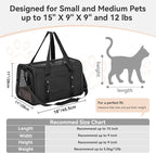 PETSFIT Cat Carrier Soft with Patented Safety Buckles, Safe for Car Travel | Lockable Zippers, Safety Tether, Escape-Resistant Pet Carrier for Vet Visits, Airline Approved Under-Seat, Up to 12 lbs