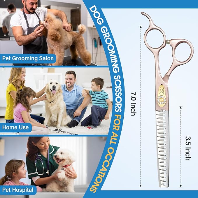 JASON Dog Grooming Chunker Scissors - 7" Thinning Shears 21 Fishbone Teeth | Professional, Japanese 440C Stainless Steel Diamond Screw Scissor, Gift