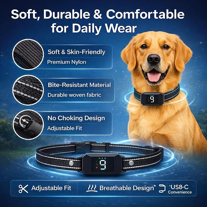Dog Training Collar with Remote for Small & Medium Dogs (10–100lbs), 1300FT Range, 3 Training Modes (Beep/Vibration/Safe Shock), 9 Levels, Rechargeable Waterproof E-Collar