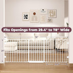 29.4-78" Extra Wide Baby Gate, Long Dog Gates Indoor for Stairs | Essential Large Gate for Child Toddler with Anti-Trip Pedal, Adjustable Pet Gate for Doorways, 28" Tall 3 Metal Panels White