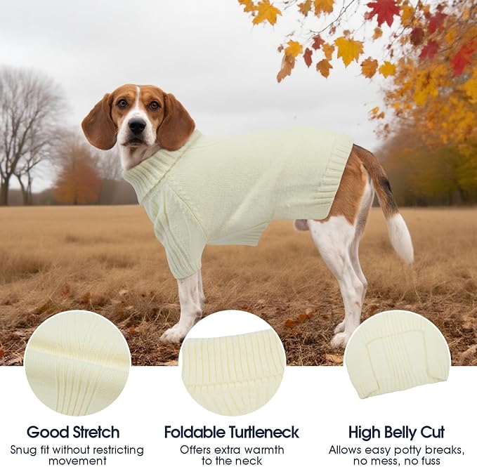 IECOii Extra Large Dog Sweater 4XL,Thermal Warm Dog Sweaters for Giant Breed Dogs,Turtleneck Knitted Knitwear for Pet Winter,Stretchy&Easy On Doggy Sweatshirt for Doberman,Great Dane(White,XXXXL)