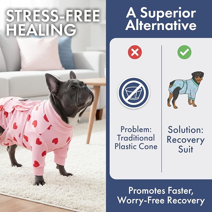 Spark Paws Dog Surgery Recovery Suit – Dog Recovery Suit After Surgery, Anti-Lick Dog Onesie, Abdominal Wound Protector, Soft Cone Alternative for Spay Neuter Male Female Pet Recovery, Pink Hearts,4XL