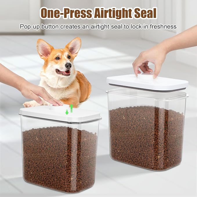 TBMax Dog Cat Food Storage Container 12-15 Lbs with Easy-Carrying Handles, Stackable Pet Food Dog Treat Container with Pop Up Lids, Airtight Food Storage Bin for Kitchen Organization