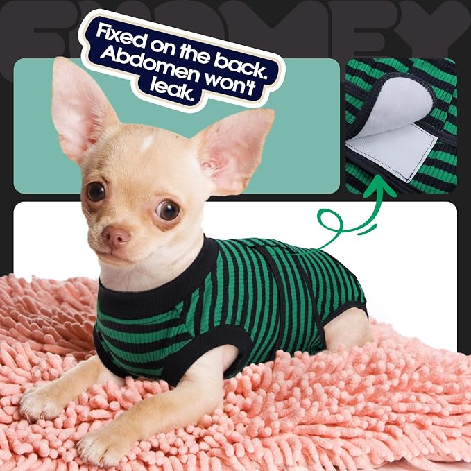 FUAMEY Dog Surgery Recovery Suit, Surgical Suit for Dogs Onesie for Surgery | Cone Alternative after Surgery, Abdominal Wound Protector, Onesie for Dogs after Surgery Spay Neuter, Green Black Stripes S