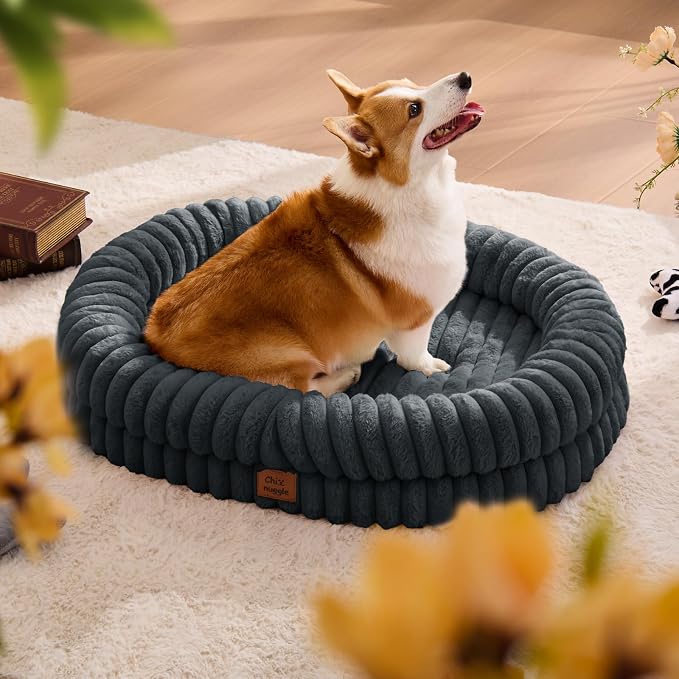 ChiXnuggle Orthopedic Dog Bed, Washable Cover, Faux Fur Bolster Pet Couch | waterproof,egg crate foam,non-slip bottom,for large dogs,dark grey,35*28*7,dog sofa