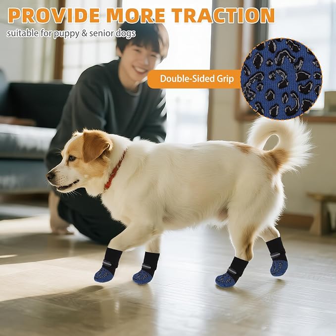 KOOLTAIL Anti Slip Dog Socks to Prevent Licking Paws,Dog Shoes for Hot Pavement, Reflective Traction Control Booties, Dogs Boots & Paw Protector for Hardwood Floors Small Medium Large Senior Dogs
