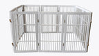 Urnporium Pet Dog Gate Freestanding, Strong Durable Folding Wooden Fence, Portable Acacia Hardwood Safety Barrier for Indoor & Outdoor Use (White Pet Gate, 10 Panel 30" Tall)