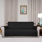 PureFit Reversible Quilted Couch Covers for Dogs Oversized Sofa Cover 78” | Black/Beige, Water Resistant Couch Protector, Washable Pet Couch Cover with Non Slip and Elastic Straps For Kids