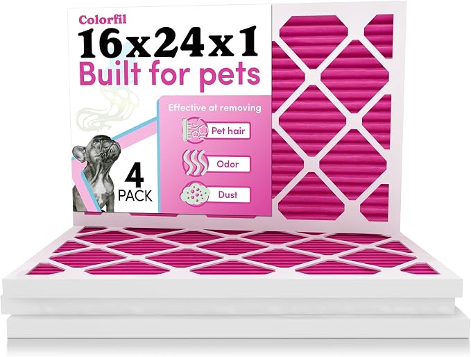16x24x1 Air Filter (4-Pack) | Made in the USA | Color Changing | Remove Cat and Dog Odor | MERV 8 for Pet Hair Dander and Dust | 15.5"x23.5"x0.75" Exact Size