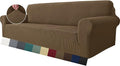 MAXIJIN Super Stretch Couch Cover for 3 Cushion Couch, 1-Piece Universal Sofa Covers Living Room Jacquard Spandex Furniture Protector Dogs Pet Friendly Fitted (Extra Large, Brown)